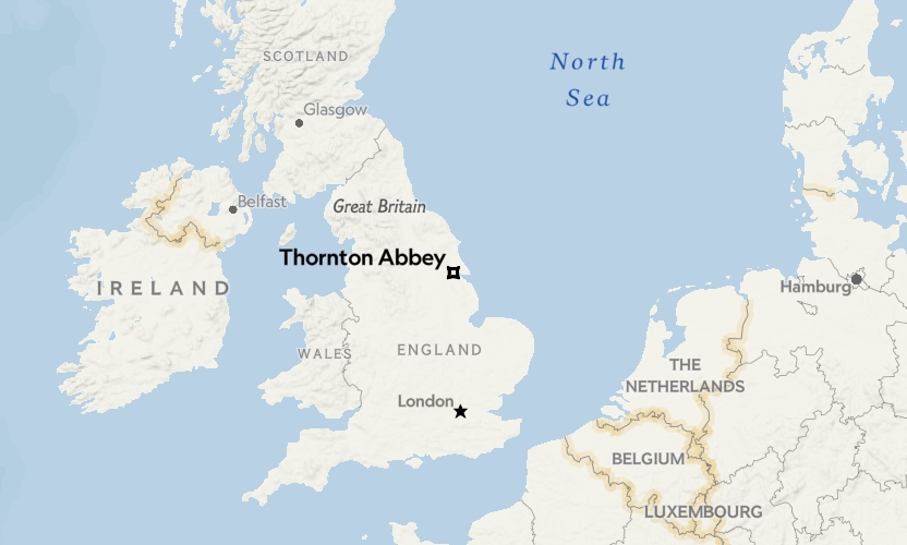 桑頓修道院（Thornton Abbey）在英國的位置。