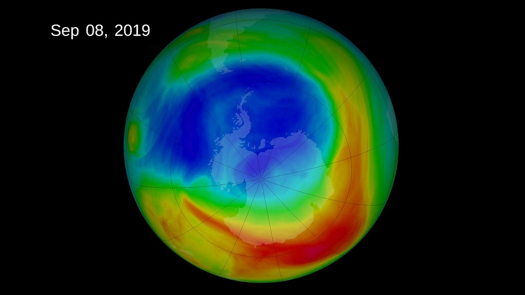 2019臭氧層破洞的衛星圖像。照片來源：NASA