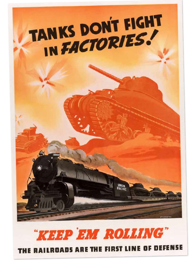 美國戰時生產委員會的海報提醒所有工廠：戰爭期間，他們的優先任務就是生產戰車。