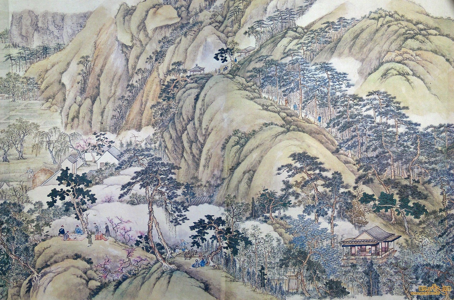 清代徐揚所繪的《姑蘇繁華圖》，左下角可見僮僕拿著提盒跟隨文人遊歷山水的樣貌。 資料來源│維基百科 