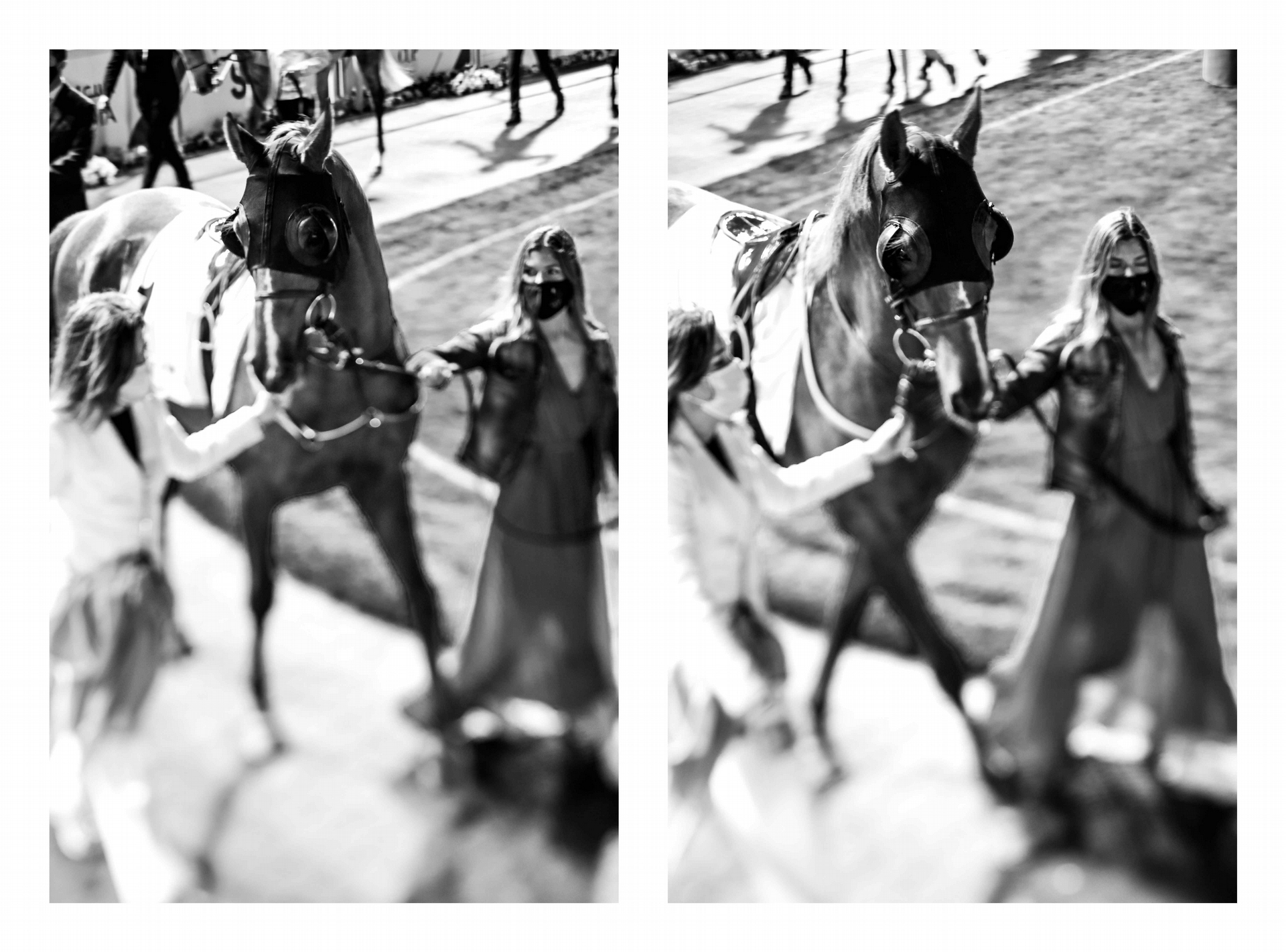 <b>2021 年沙烏地杯 - </b>比賽開始前，優雅的馬伕們在展示圈內牽著一批純種阿拉伯馬。