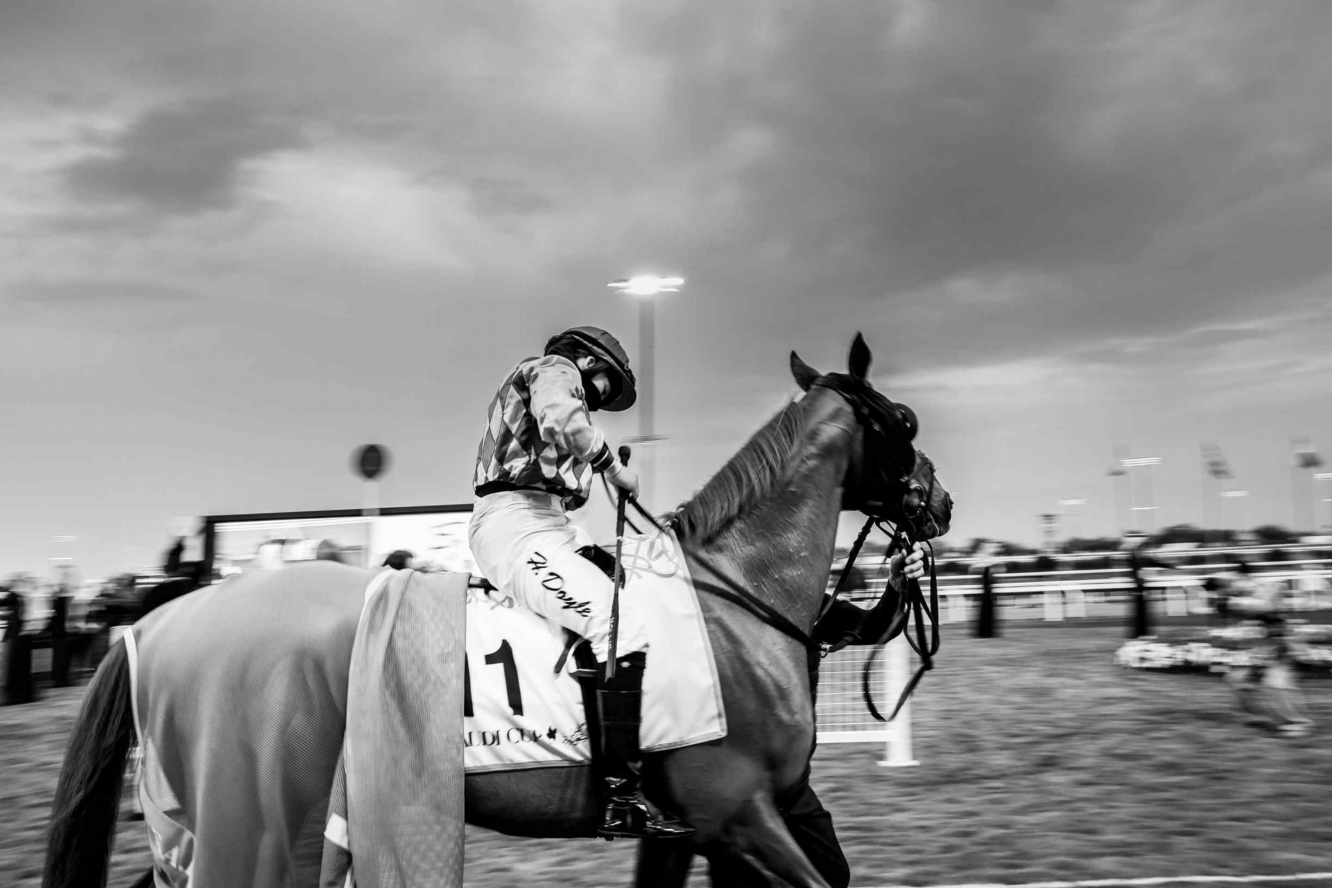 <b>2021 年沙烏地杯 -</b>騎師詹姆斯．多伊爾（James Doyle ）和他的馬準備上場比賽。騎師經常得騎陌生馬的出賽，因此在賽前培養默契非常重要。