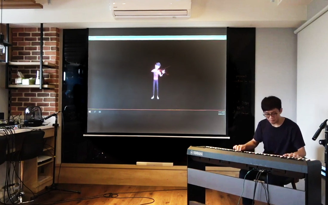 蘇黎與研究團隊公開展示真人音樂家與虛擬音樂家的合奏。 圖│蘇黎（虛擬音樂家 Virtual Musician） 