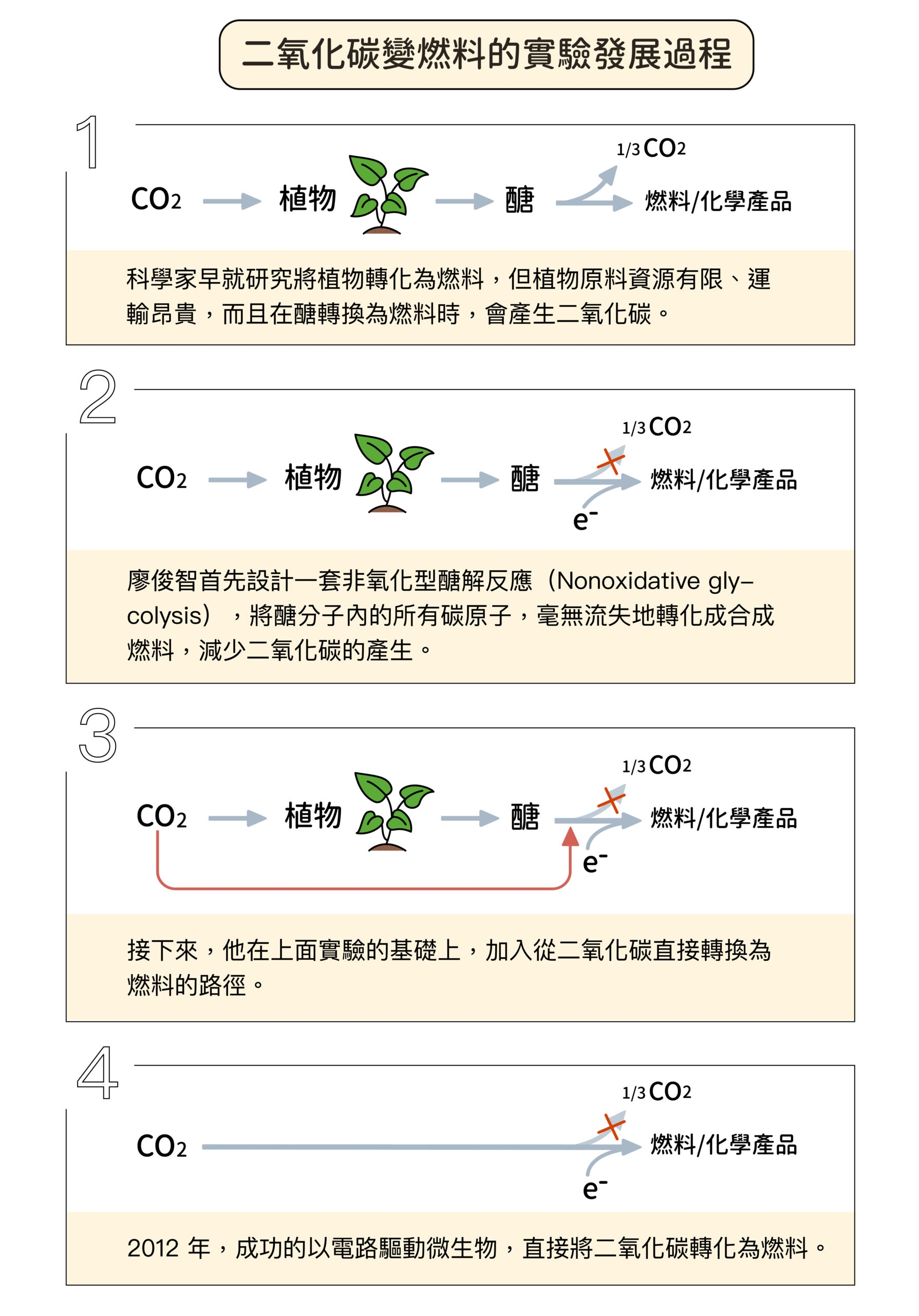 植物行光合作用即是大自然的固碳系統之一，光反應將光能變成化學能，再將化學能用來固定二氧化碳，最終產生葡萄糖。 圖│研之有物