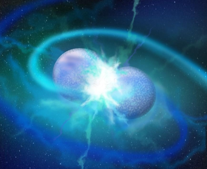 藝術家對兩顆白矮星間罕見恆星合併事件的想像。