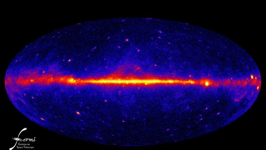 費米伽馬射線太空望遠鏡所拍攝銀河系伽馬射線圖像。圖片來源：NASA/DOE/Fermi LAT