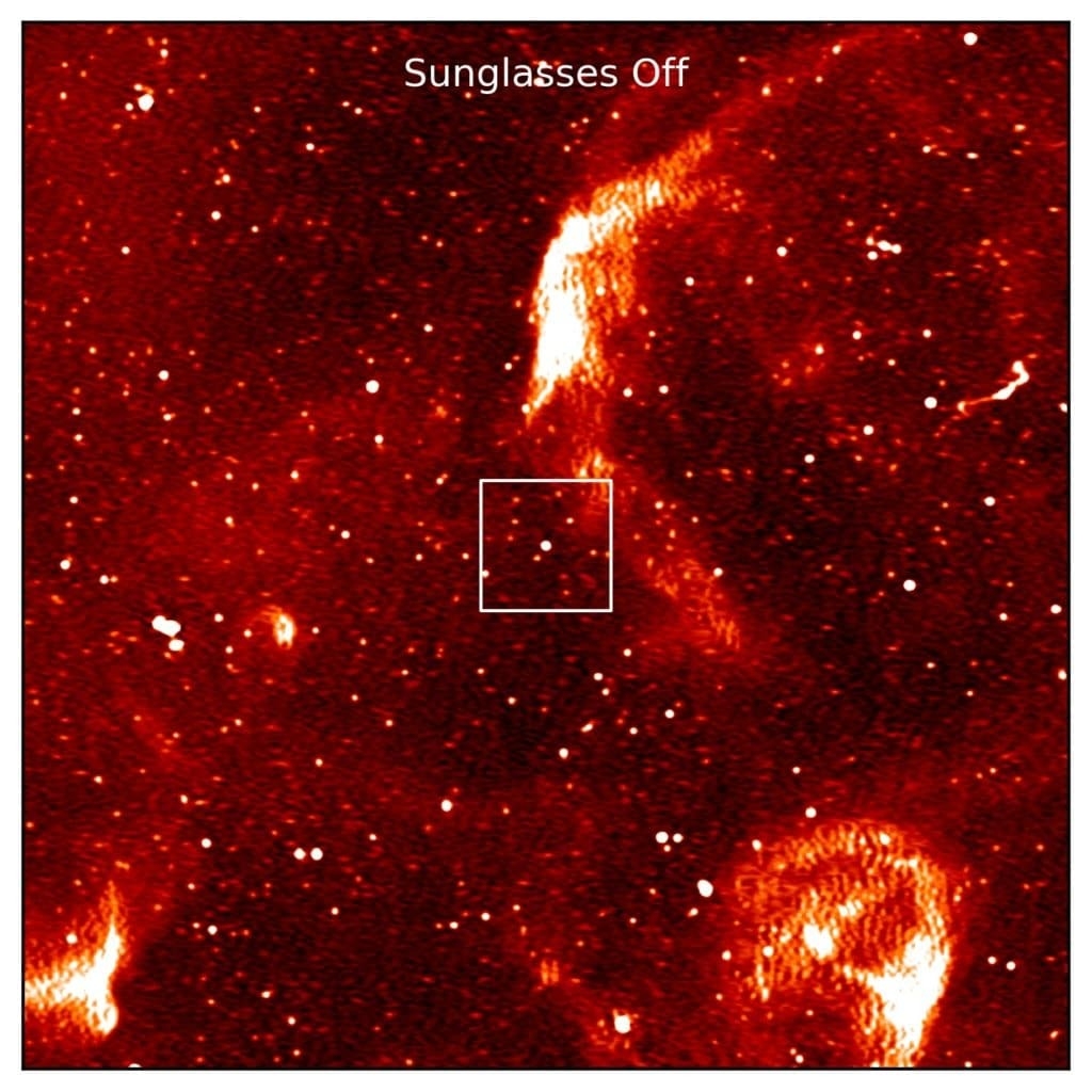 MeerKAT電波望遠鏡在沒有「太陽眼鏡」下的視野。圖片來源： Yuanming Wang