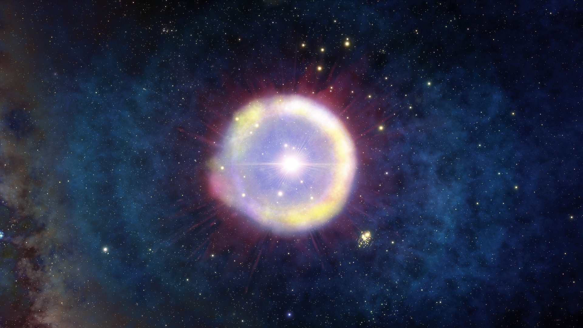藝術家筆下對早期宇宙大質量恆星III的印象。圖片來源：NOIRLab/NSF/AURA/J. da Silva/Space-engine