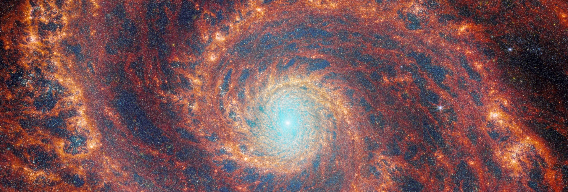 韋伯太空望遠鏡所拍攝渦狀星系的合成影像。圖片來源：NASA / ESA / CSA / Webb / A. Adamo, Stockholm University / FEAST JWST Team