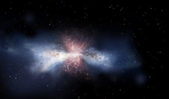 星系中央的超大質量黑洞，可以將星系中的氣體拋射至較遠的星系間星際物質處。