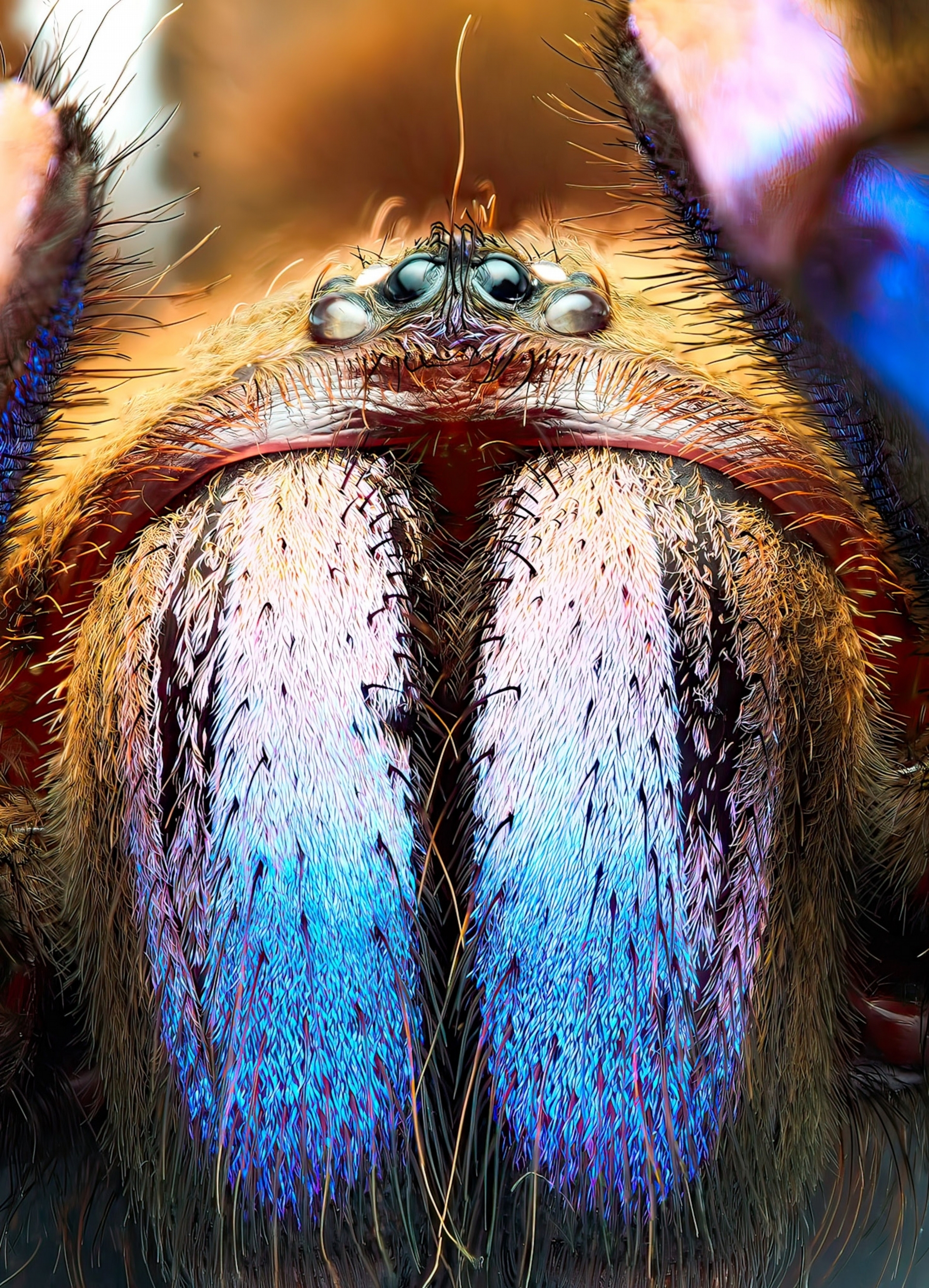 在泰國紅樹林發現的新種毛蜘蛛，身上帶著藍紫色的霓虹光澤。 PHOTOGRAPH BY YURANAN NANTHAISONG 