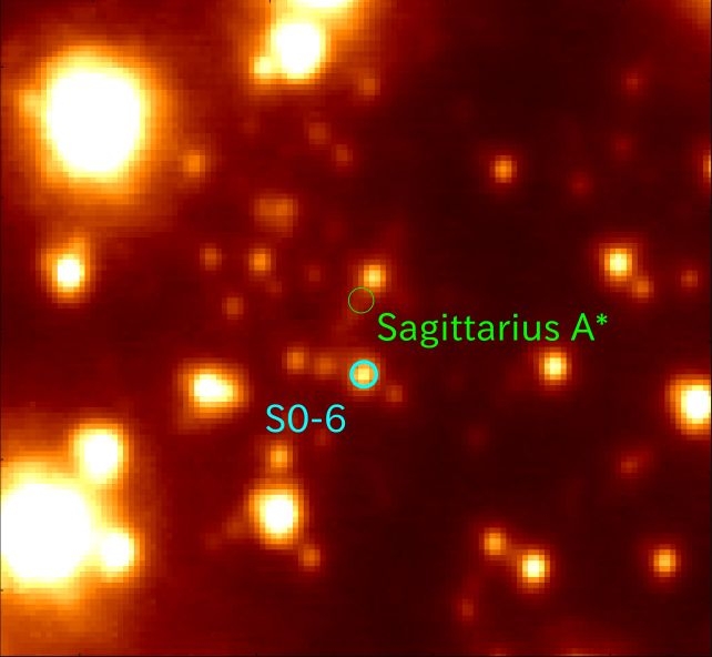 銀河外的恆星S0-6，距離人馬座A*僅0.04光年。（圖片來源：Miyagi University of Education/NAOJ）
