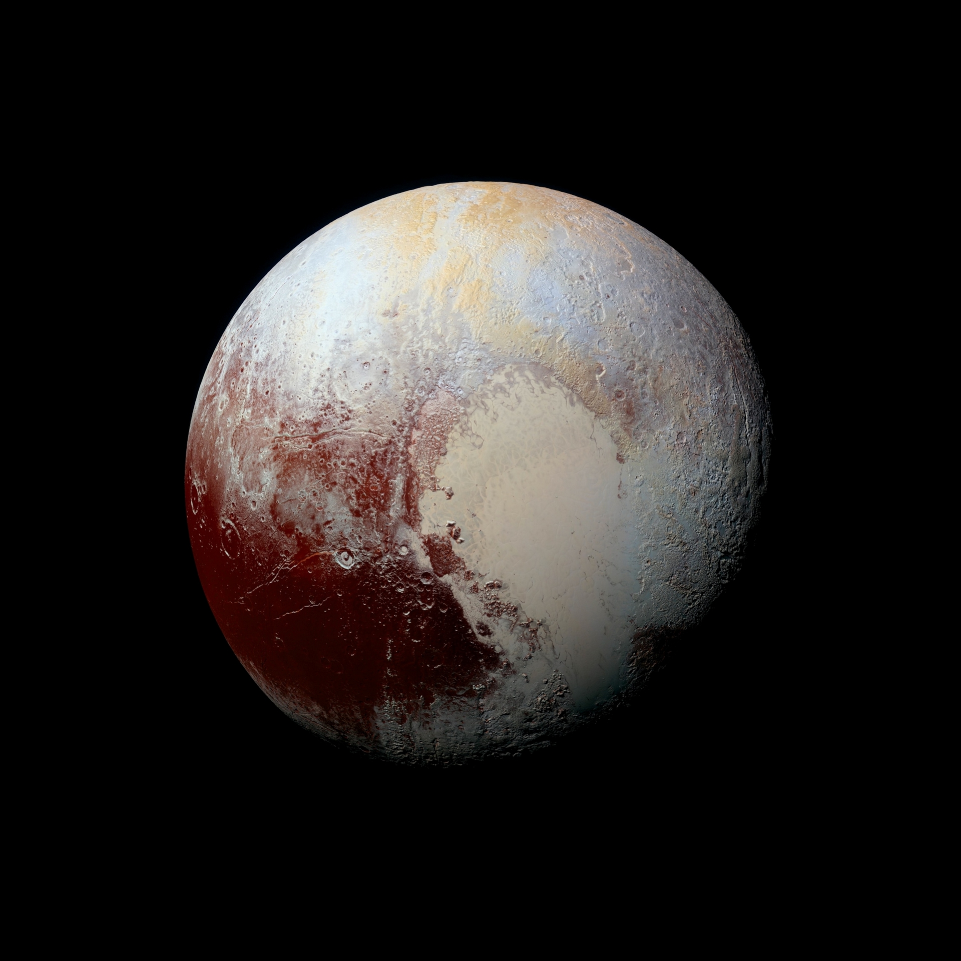這張由美國航太總署於2015年所拍攝的冥王星影像結合了藍色、紅色和紅外線波長。國際天文聯合會在2006年宣布將冥王星降級為數十顆矮行星之一。PHOTOGRAPH BY NASA/JOHNS HOPKINS UNIVERSITY APPLIED PHYSICS LABORATORY/SOUTHWEST RESEARCH INSTITUTE