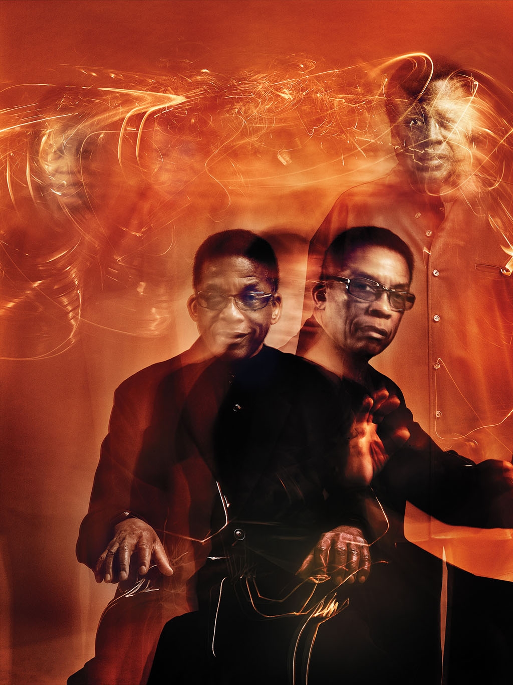 DOUBLE EXPOSURE PORTRAIT (HANCOCK IN FRONT, SHORTER IN BACK): ETHAN LEVITAS