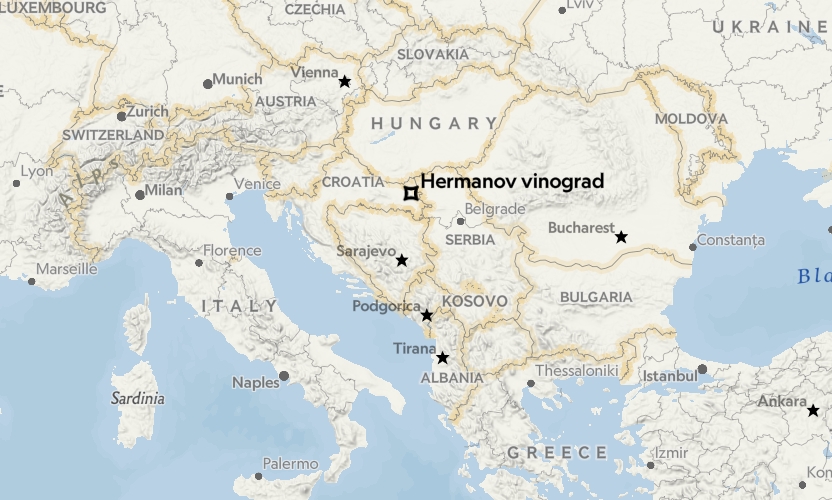 Hermanov vinograd遺址的所在位置。