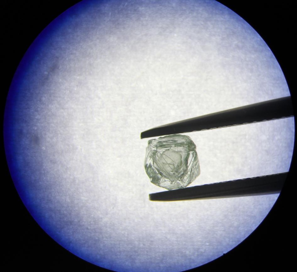 一個新發現的鑽石在一個較大鑽石的內部自由地晃動，這種現象前所未見。科學家正在苦思這種特殊的結構是如何形成的。PHOTOGRAPH COURTESY OF ALROSA
